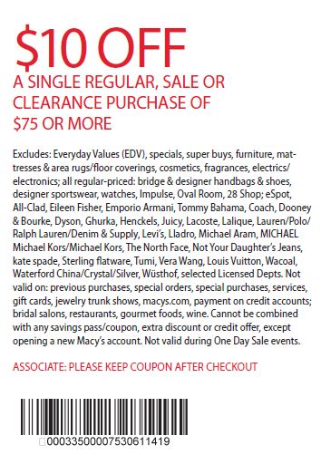 Printable: $10 off Your Purchase of $75 or More